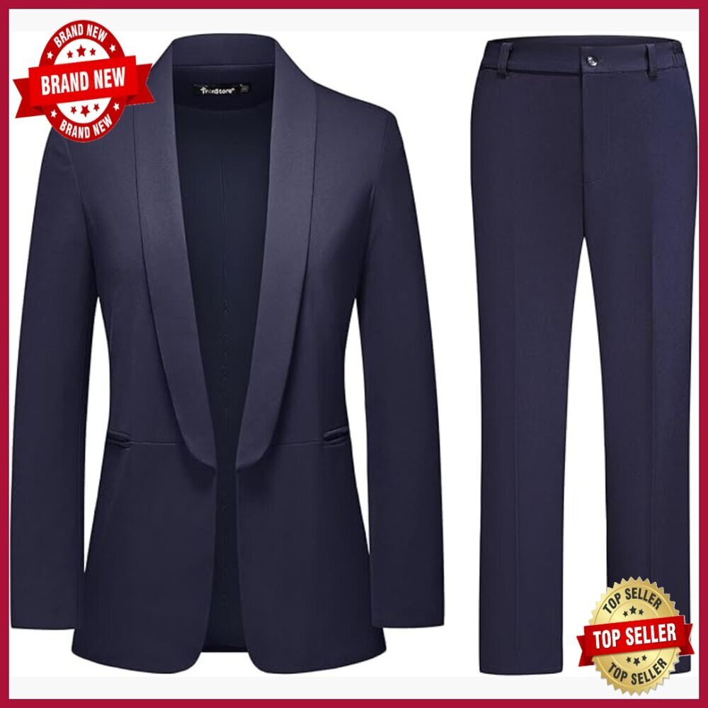 Longline Shawl Collar Blazer Pant Suit Set Business Casual Office Wear